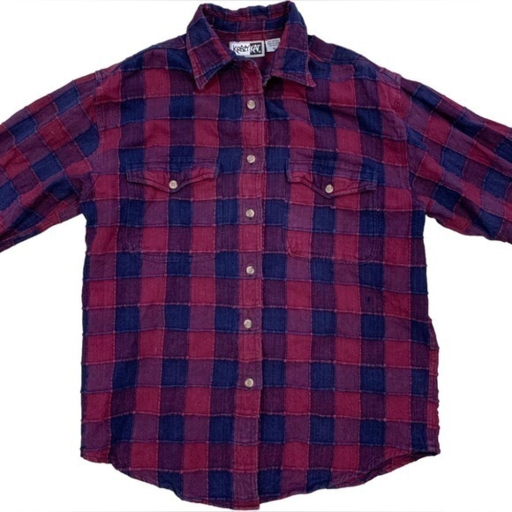 Vintage Krazy Kat Plaid Long Sleeve Button Up Size Medium
